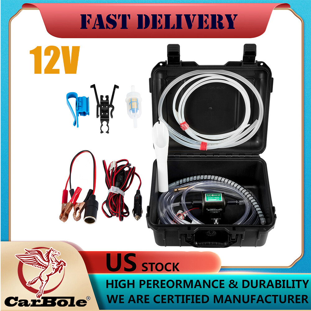 Universal Siphon Transfer Gasoline Diesel Fuel Pump Kit 12V w/Inlet Outlet Pipe