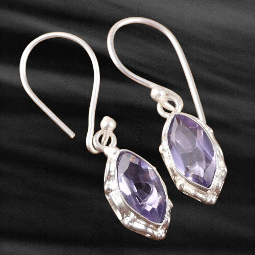 Natural Iolite Gemstone 925 Sterling Silver Handmade Jewelry Earrings For Gift