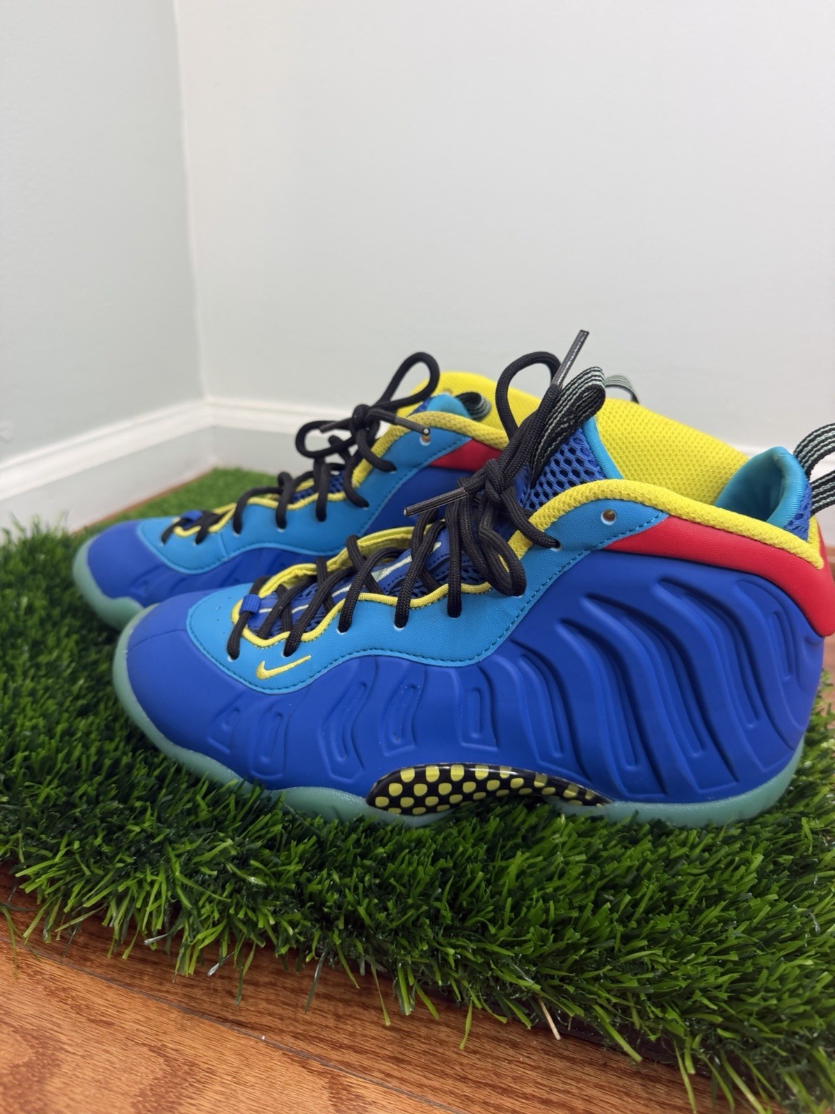 Nike Foamposite Sneakers - Size 4 - Bold Blue/Yellow/Red Colorway