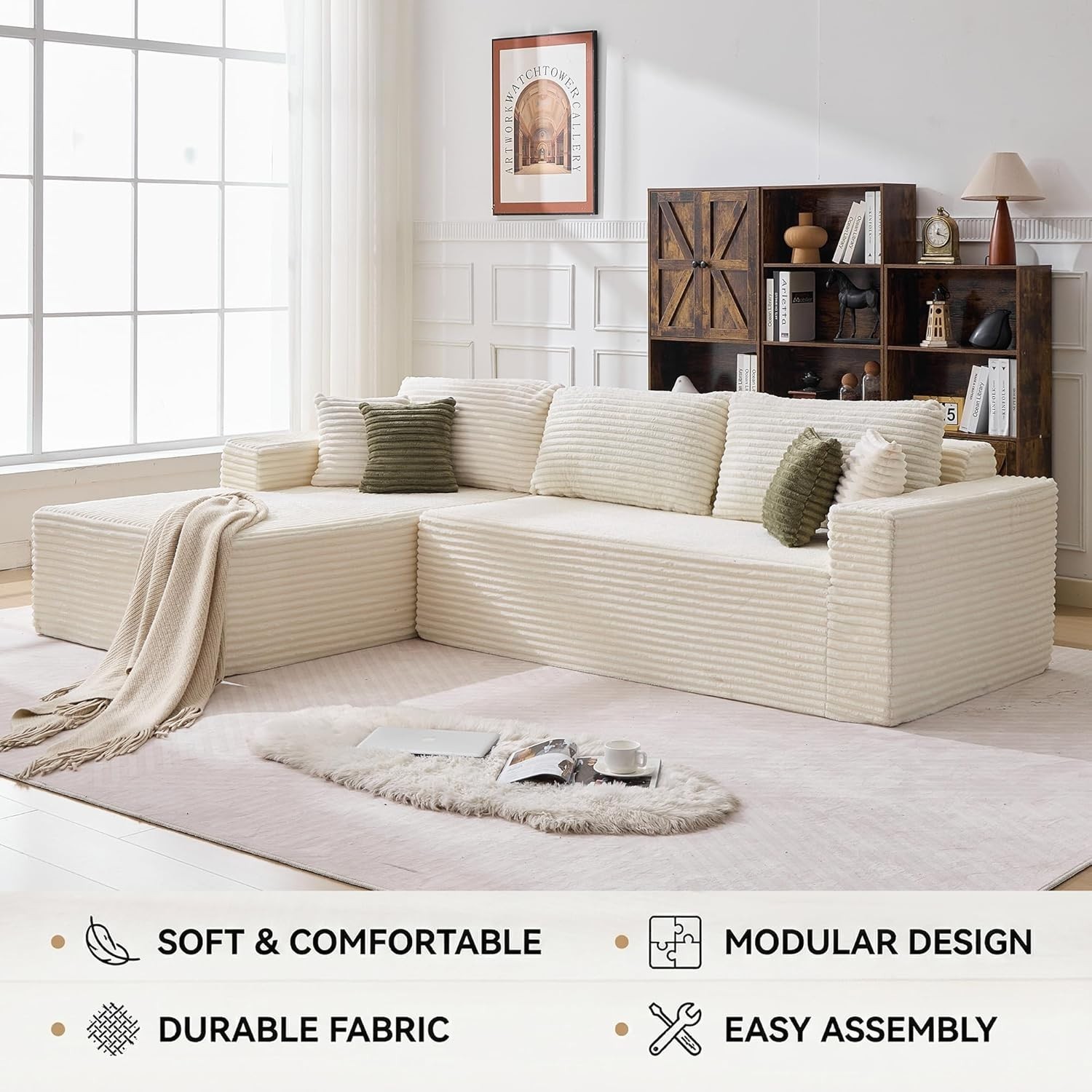 108" Boneless Couches Modular Sectional Sofa with Oversized Chaise No Assembly