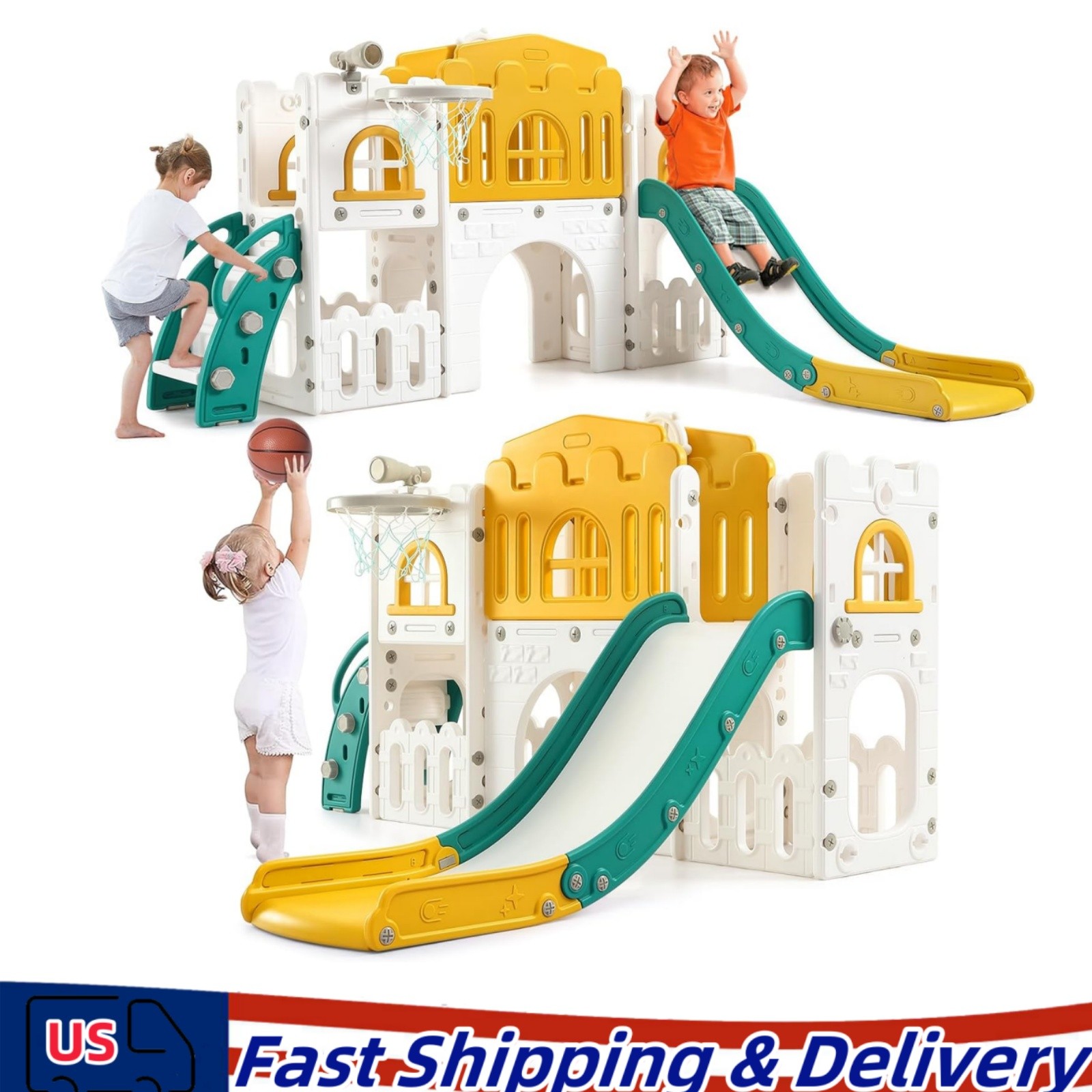 8 in 1 Toddler Slide Kids Climber Playset Indoor Outdoor Slide Playset for 1+