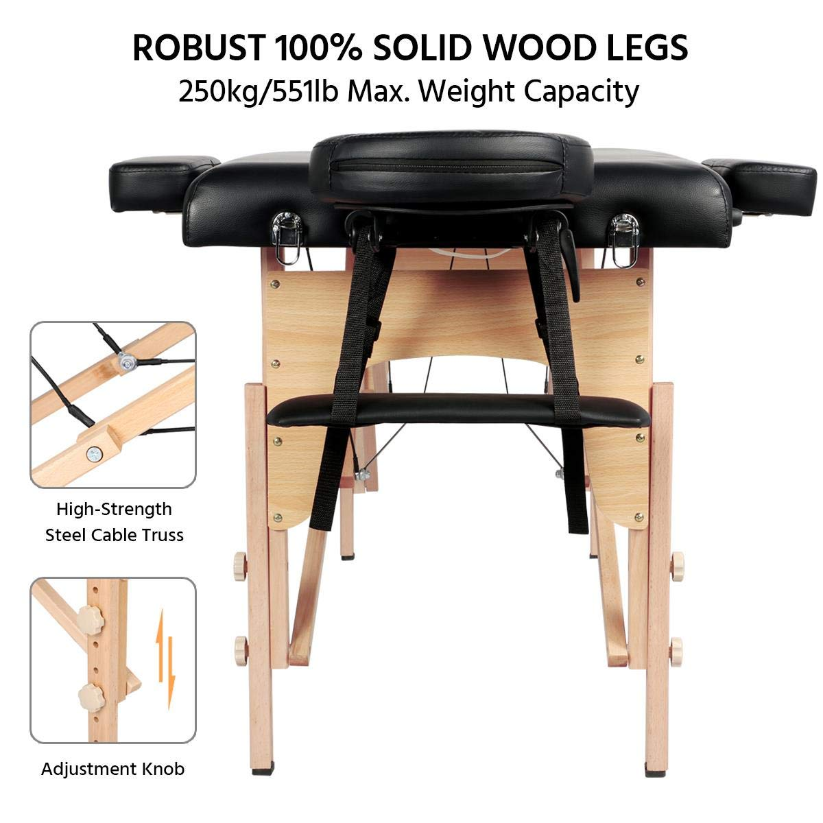 Massage Table Portable Adjustable Massage Bed Foldable Massage Therapy Table 3 F
