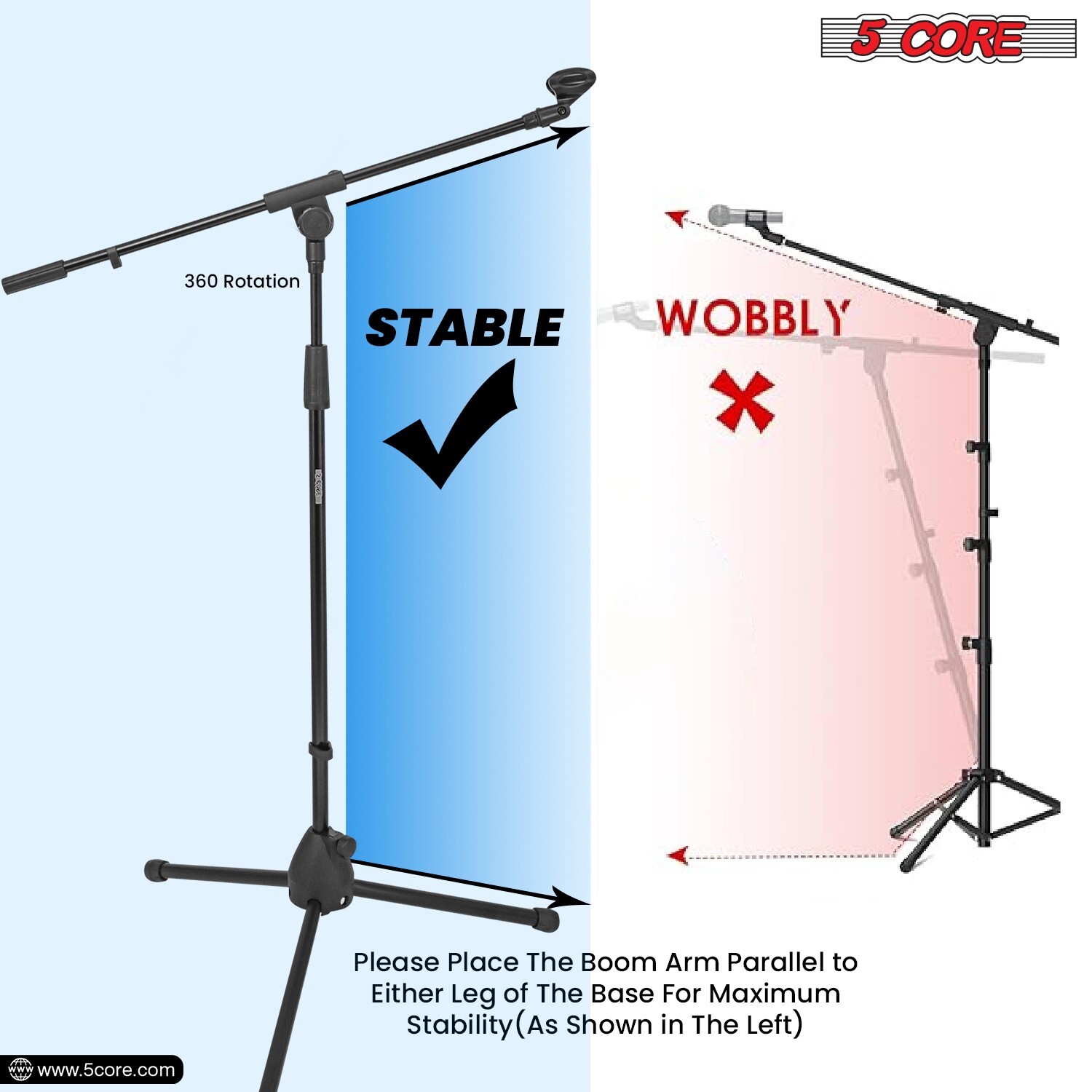 5Core Microphone Stand 360° Rotating Mic Clip Boom Arm Foldable Tripod Holder