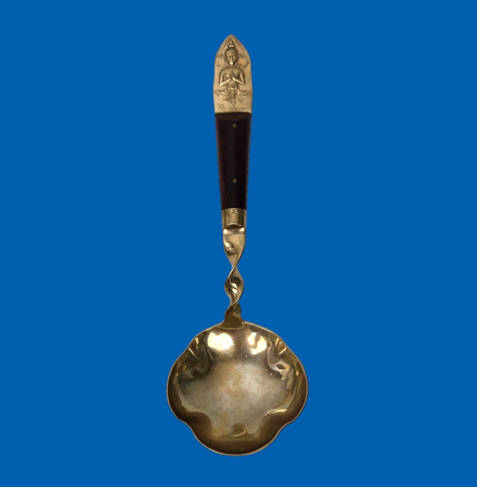 Vintage Gravy Soup Ladle Spoon Buddha Bronze Brass Rosewood Siam Thailand 7.75”
