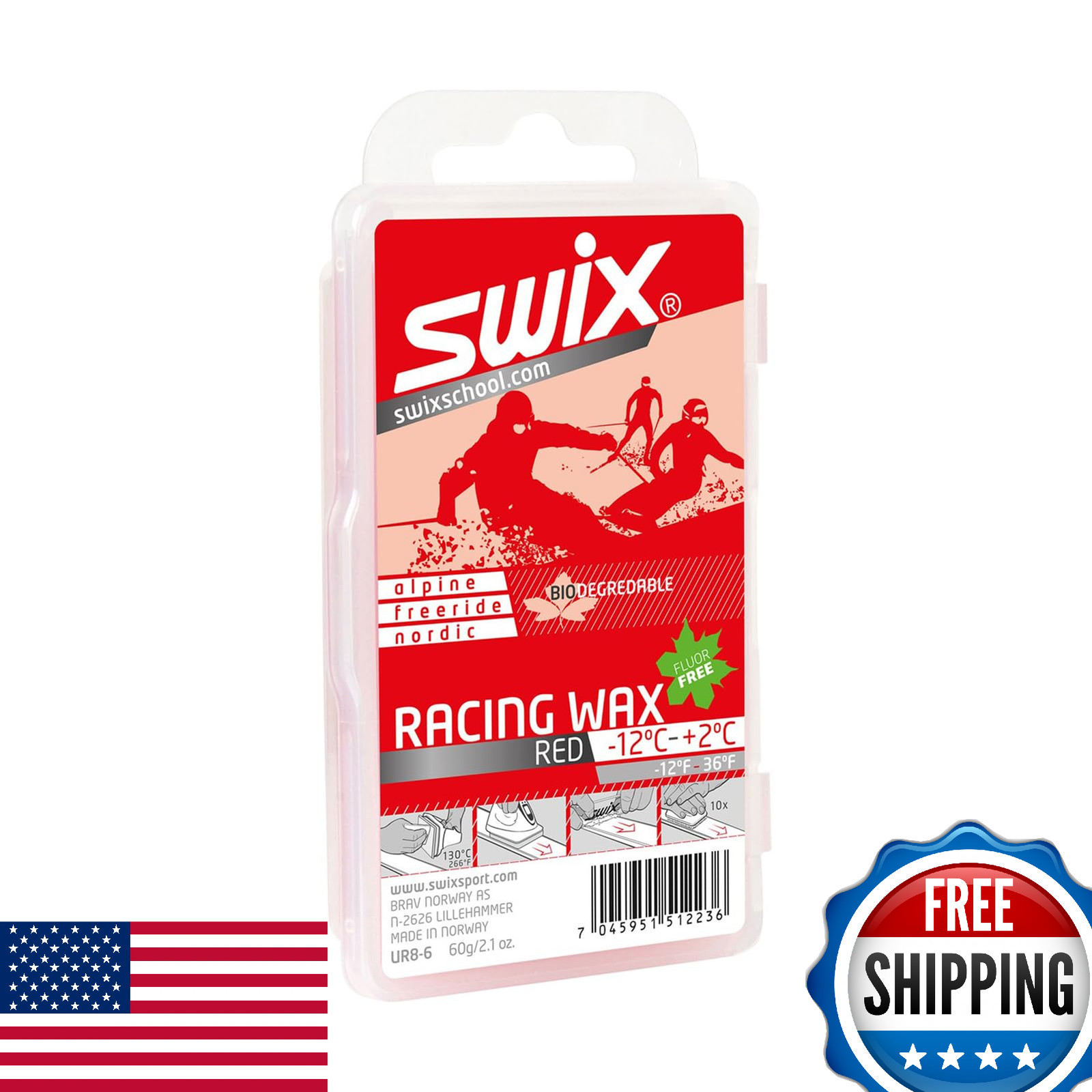 SWIX UR8 Red Bio 60g Racing Wax - Mid-Range Temps, Durable Soft Glide