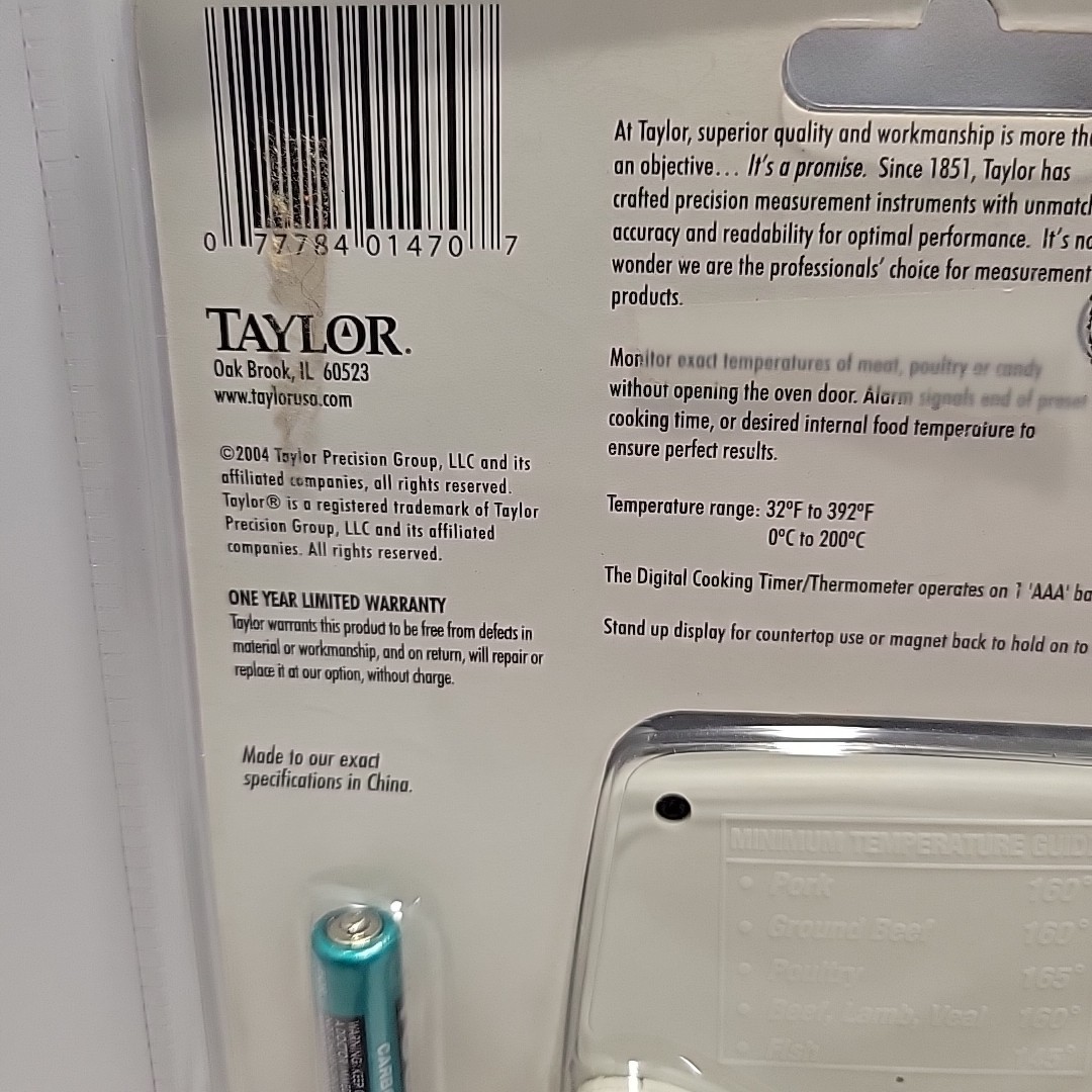 Taylor 1470 Digital Cooking Thermometer w/ Probe & Timer NEW 2004 Sealed