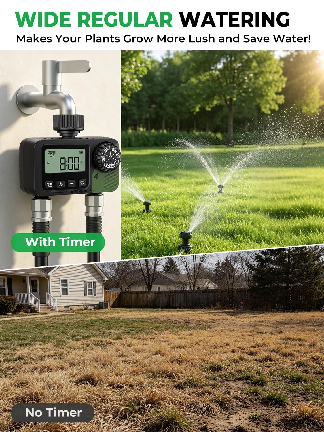 Sprinkler Timer 2 Outlets, Programmable Water Hose Small, Black + Olive Green