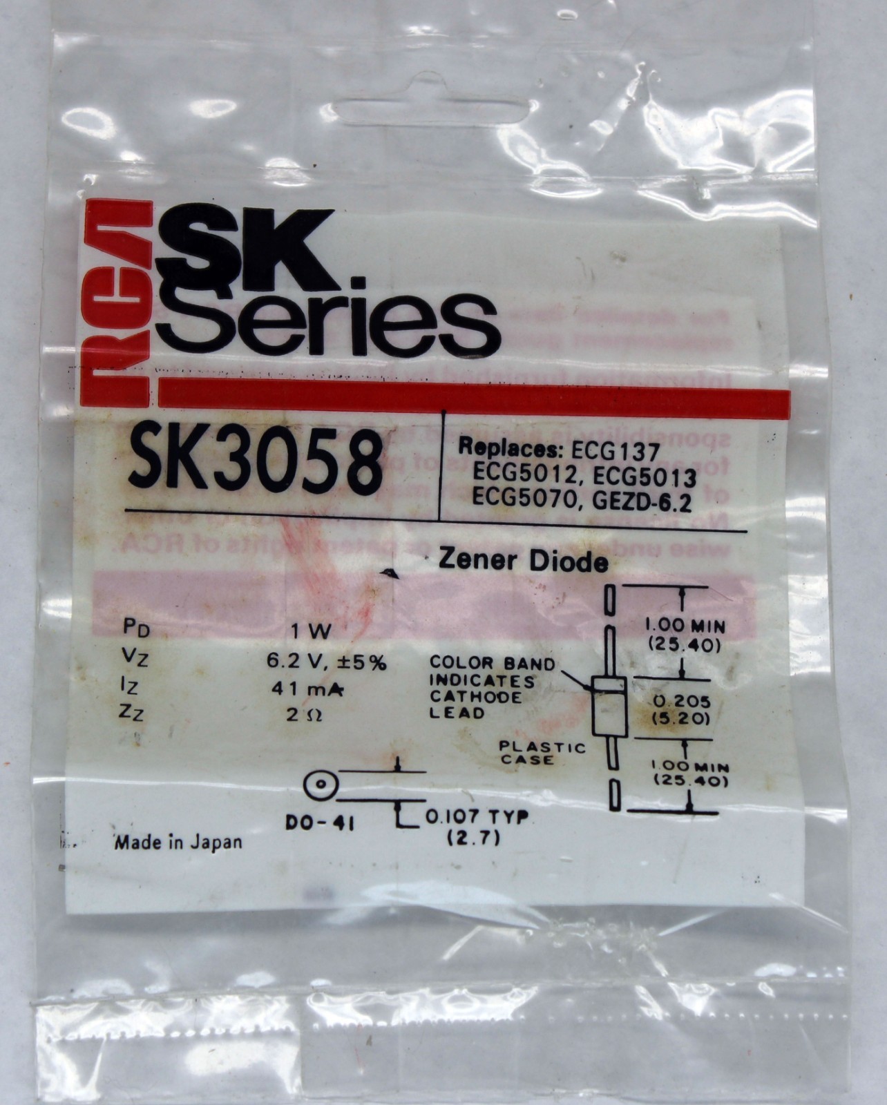RCA SK Series SK3058 Zener Diodes ECG137 ECG5012 ECG5013 ECG5070 GEZD-6.2