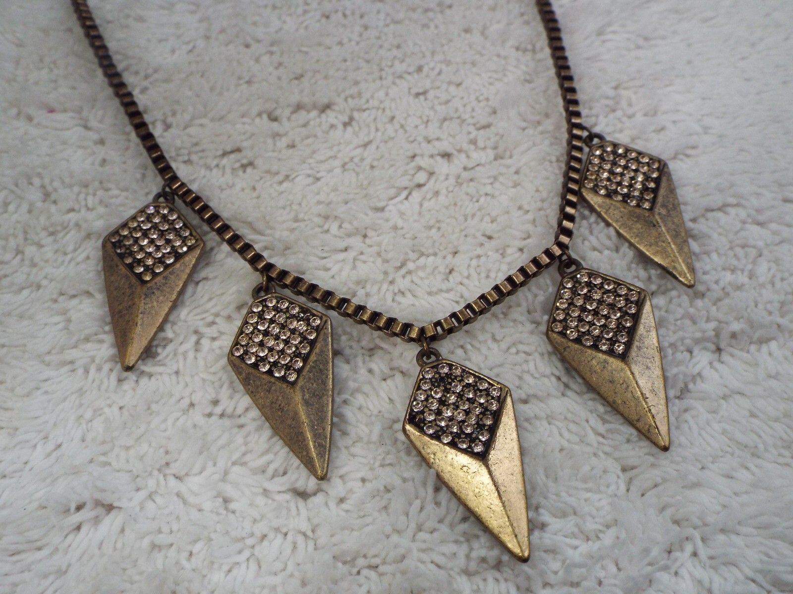 Brass-tone Champagne Rhinestone Pendants Necklace (B5)
