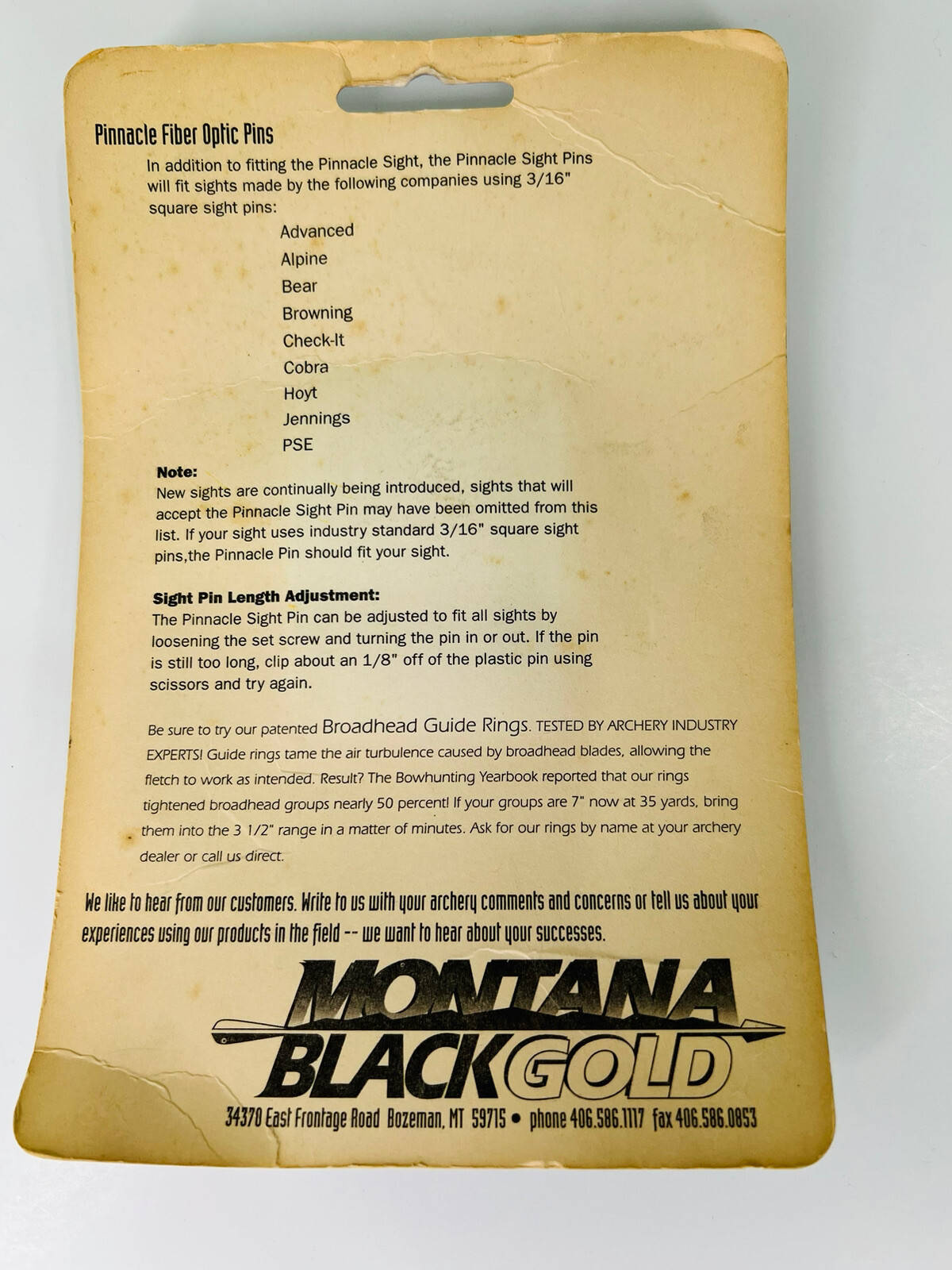 Montana Black Gold Fiber Optic Sight Pin Lazer Lite Standard Pin NOS Red