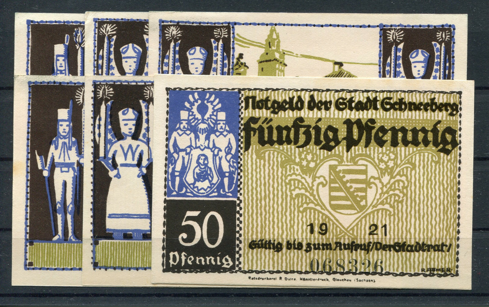 Schneeberg 6 Mark Notgeld Banknotes Sachsen Germany 2/6215