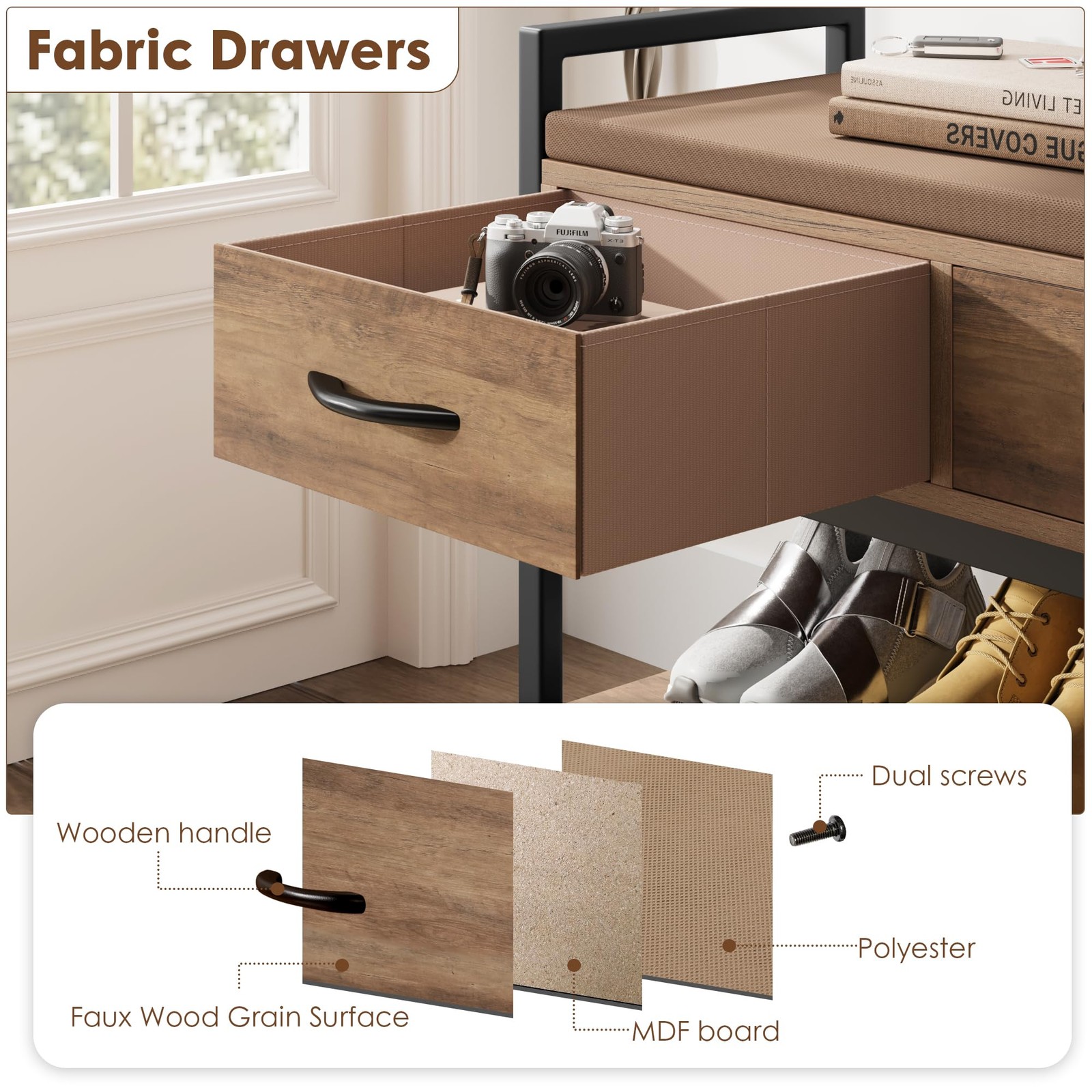 BOTLOG 39.4" Shoe Bench w/ Cushion, Industrial Storage Rack Organizer - 400lb Ca