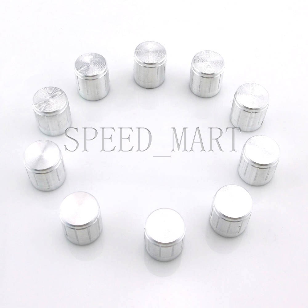 10pcs Aluminum Knob Rotary Switch Potentiometer Volume Control Hole 6mm Silvery