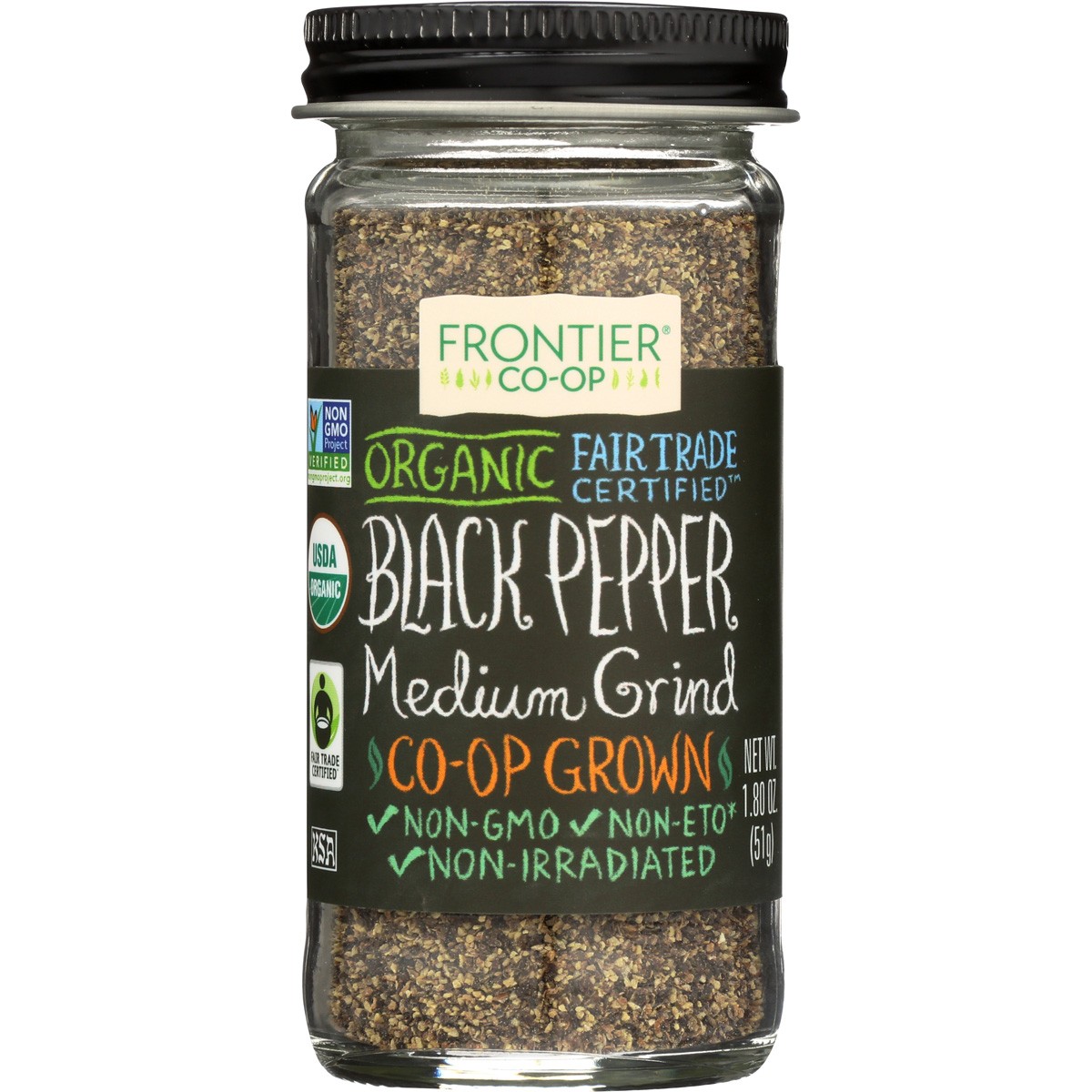Frontier -Op Co-Op Organic Fair Trade Black Pepper Medium Grind 1.8 Oz 3 Pack