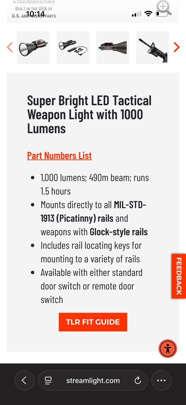 Streamlight TLR-1 HPL 1000lm Gun Light - Black