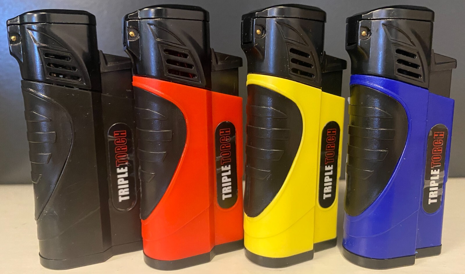 12 PACK Quad Jet Torch Lighter Adjustable Flame W/ Cigar Puncher Solid Color