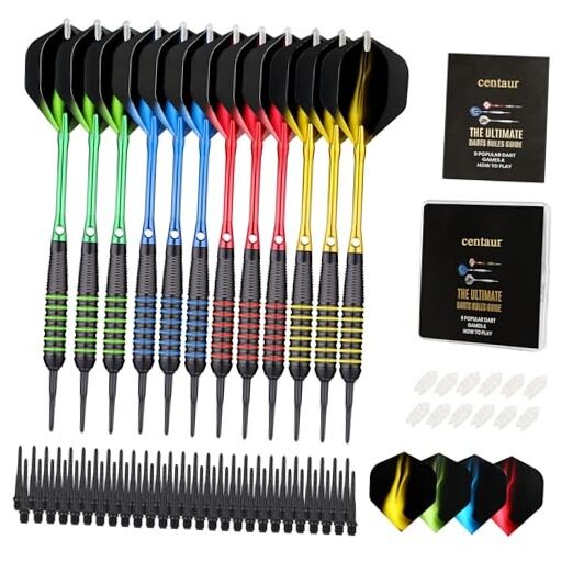 12 Pack Soft Tip Darts - Professional 18 Gram Yellow/Green/Red/Blue Barrels