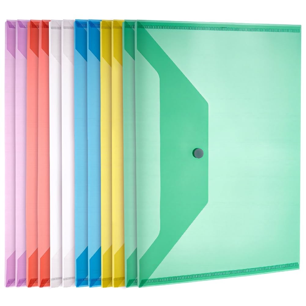 60 PCS 9.25x12.6" Plastic Envelopes A4 File Folders Document Holder 6 Colors
