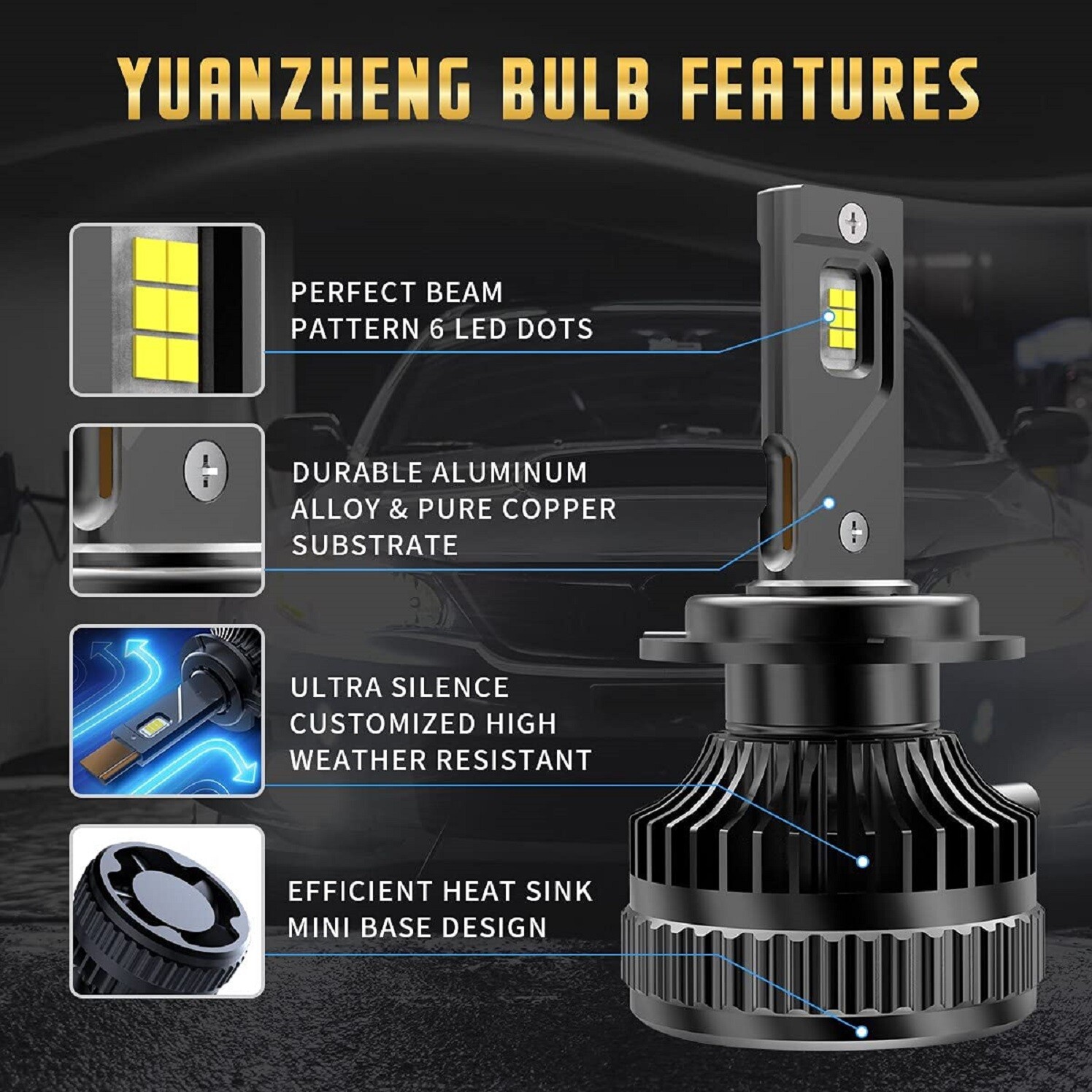 VLAND D2S D2C D2R D2H LED 2*Headlight Bulbs 6000K Hi/Lo Beam White Super Bright