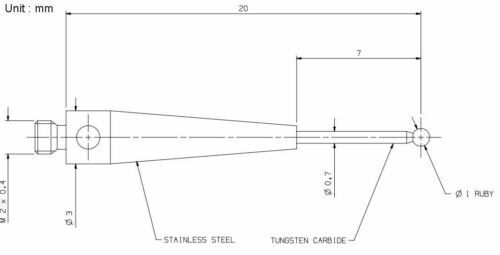 CMM Touch Probe Stylus 1mm Ruby Ball Tungsten Carbide Shaft M2 Thread 20mm