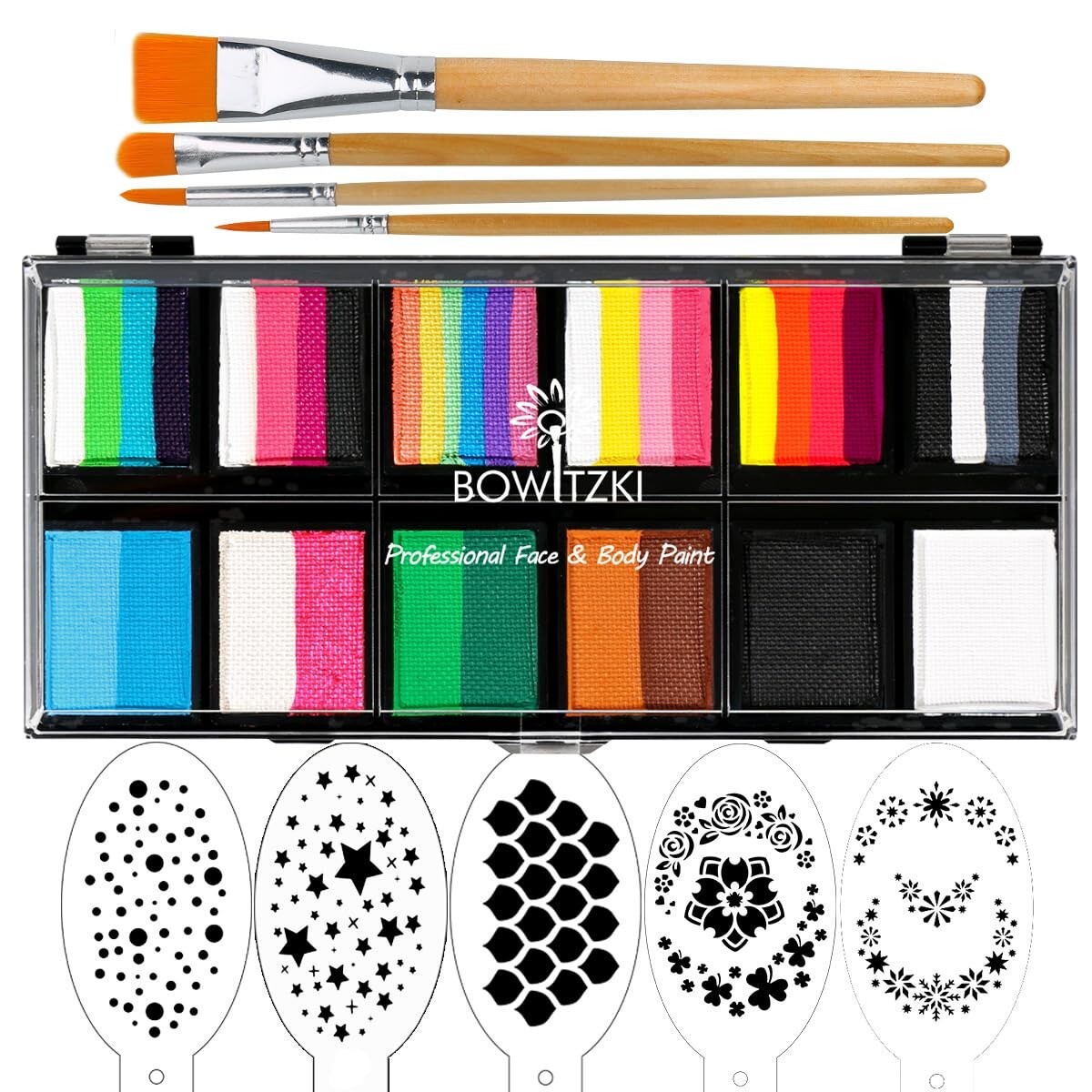 Bowitzki 12x10 gm Face Paint Professional Face Painting Kit For Kids Adults Art