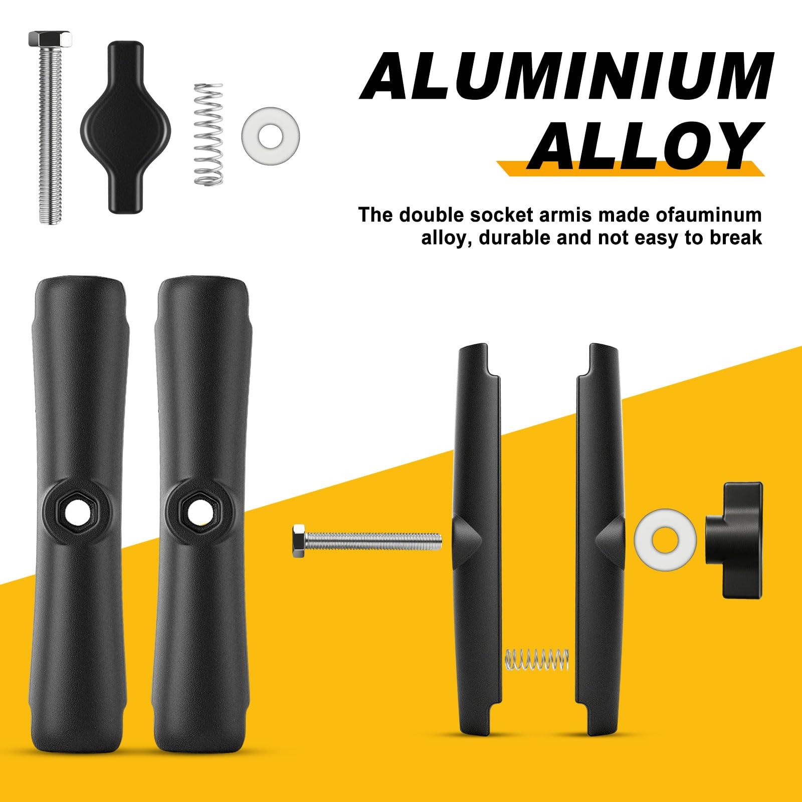 Metal Double Socket Arm Compatible RAM Mount Arm, 1" Ball Short, Black