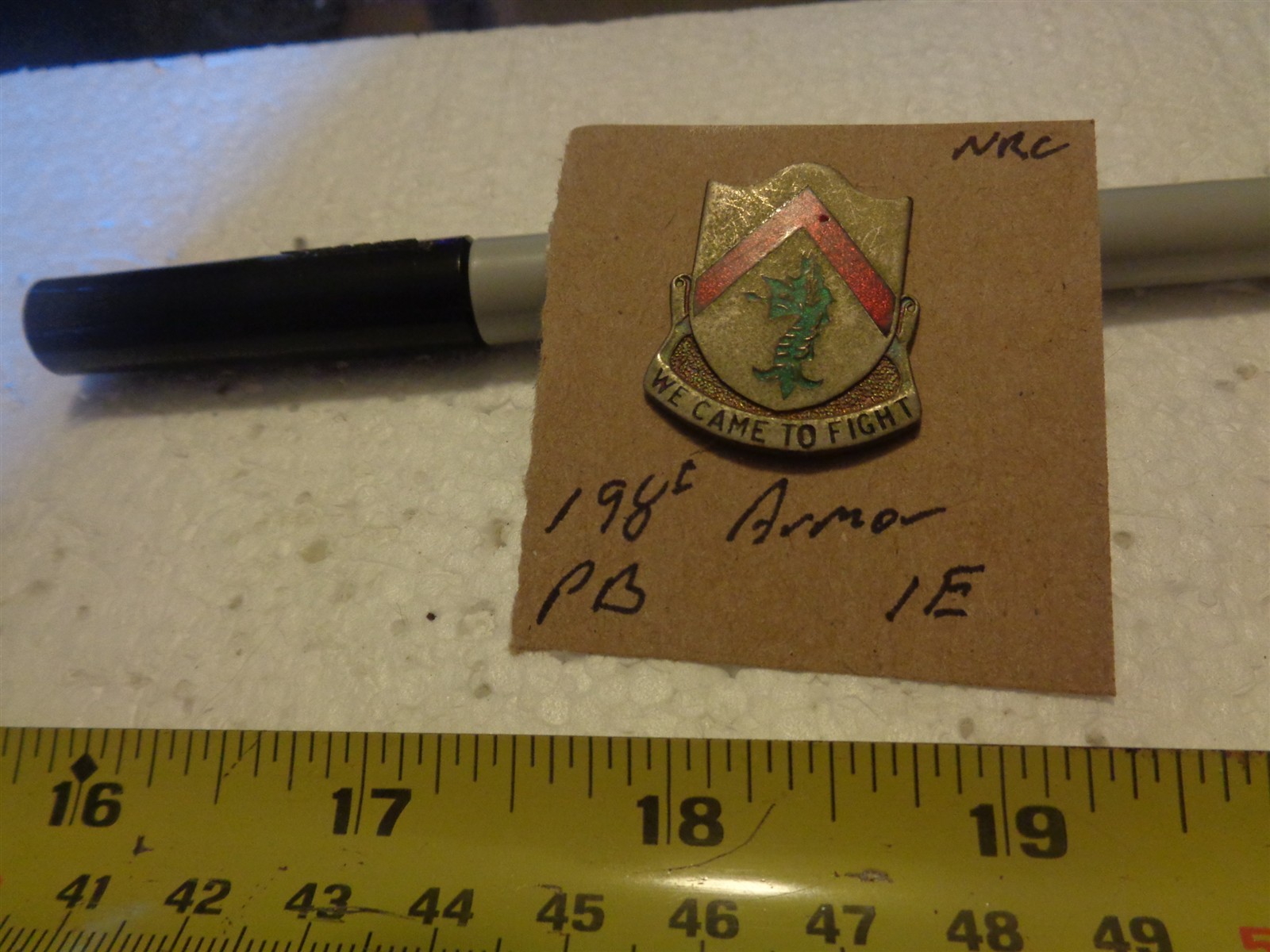 198th Armor 1E (NRC) Unit Crest, DI, DUI Pinback (DRAW#R8)