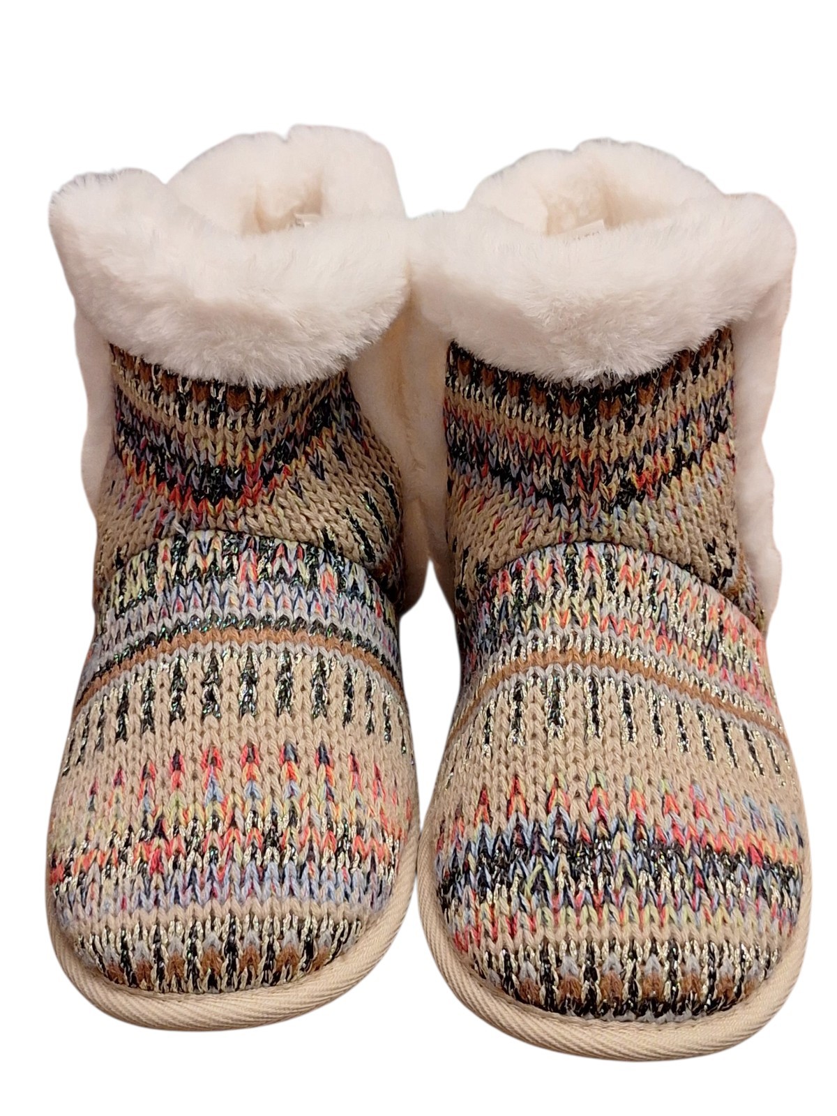 St John's Bay Booties Fur Lined Multicolored Woven Rubber Bottom MED NEW