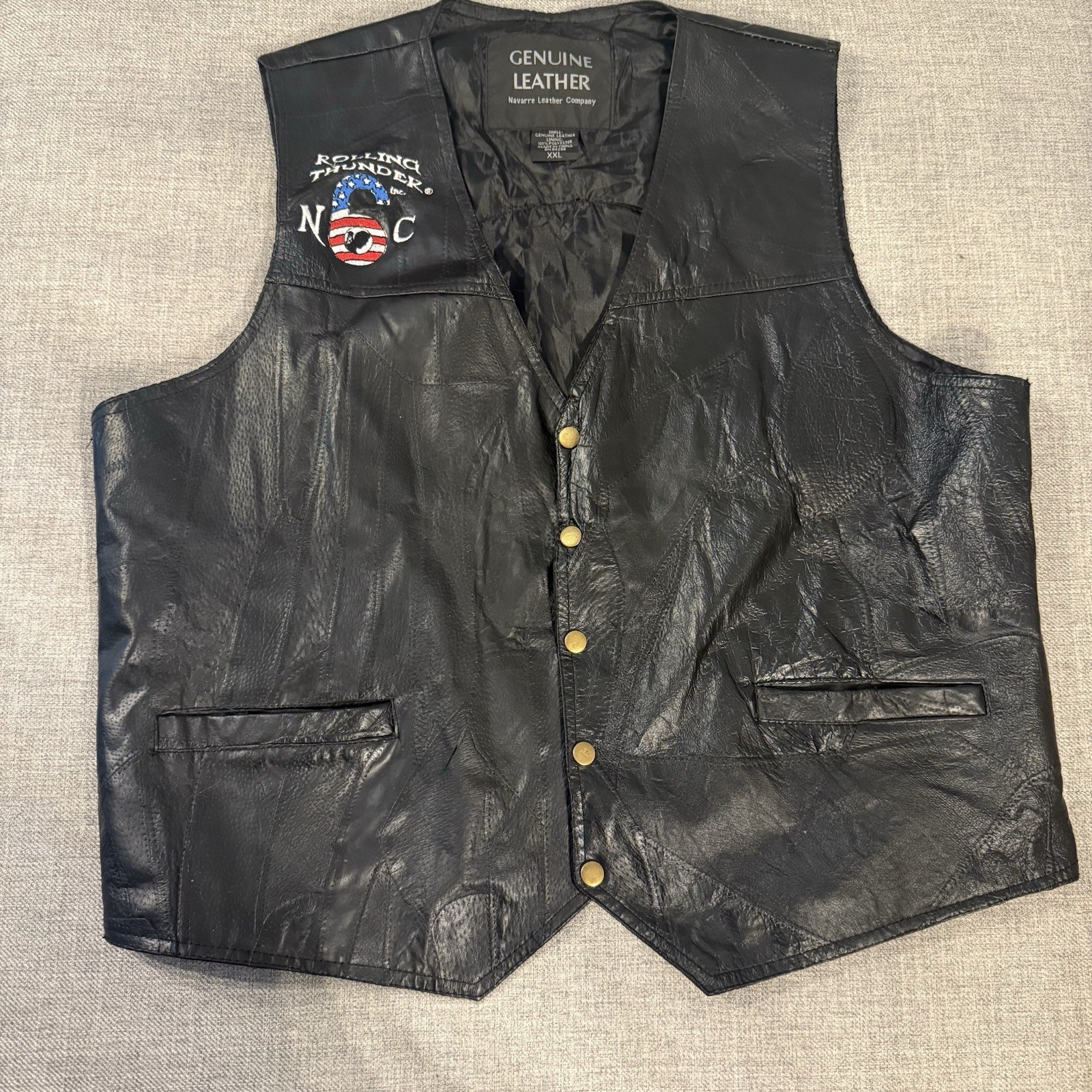 Rolling Thunder Leather Motorcycle Vest Mens XXL Black Biker Patch