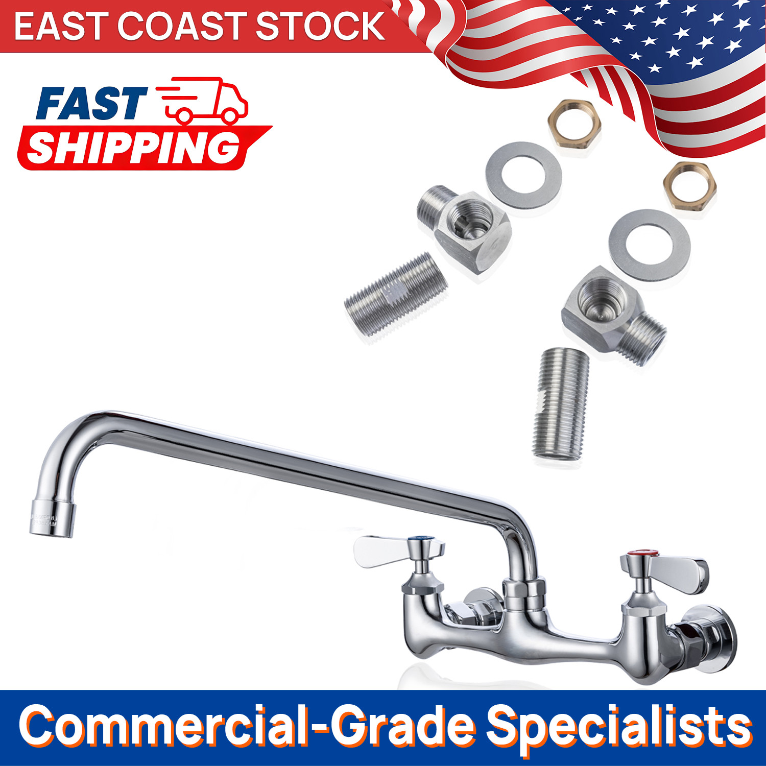 8" Wall Mount Faucet 14" Swivel Spout Commercial Brass