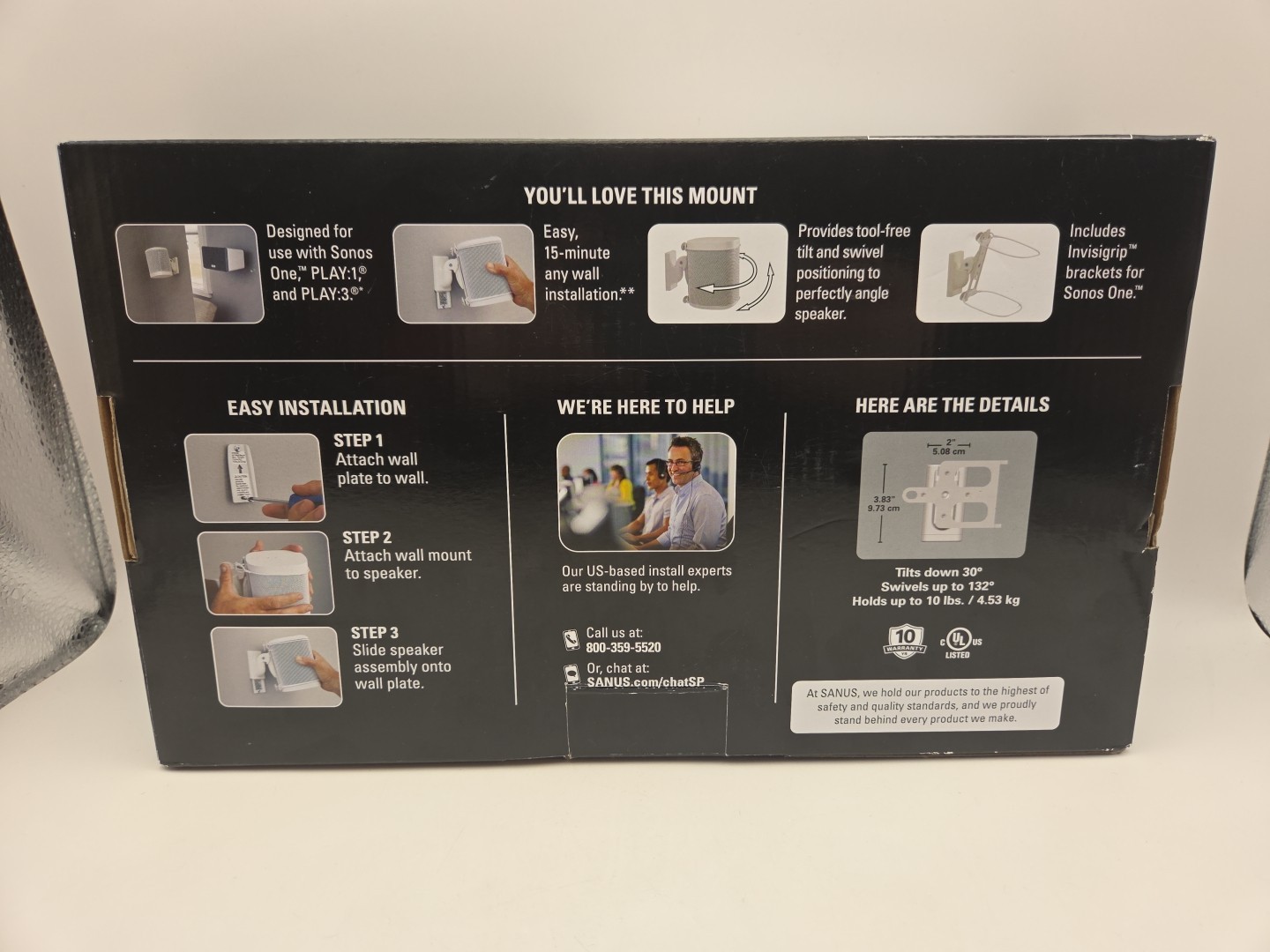 SANUS WSWM22 Adjustable Wireless Speaker Wall Mounts - White