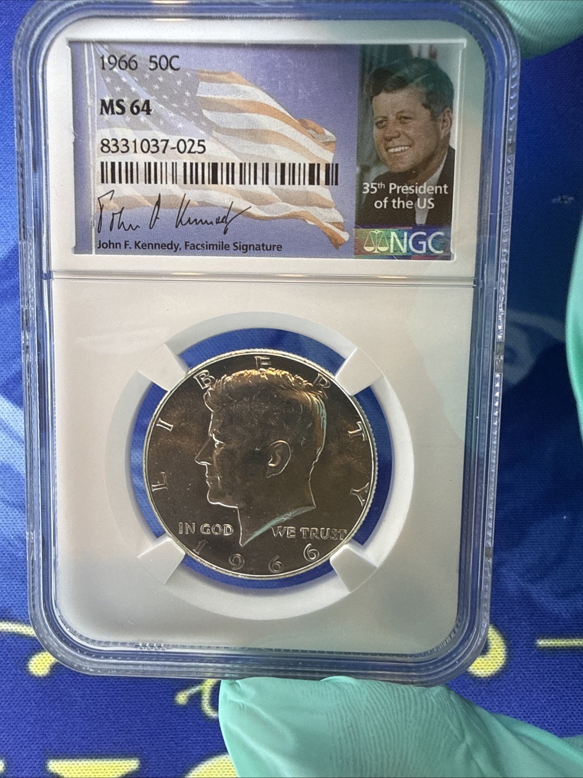 1966 Kennedy Half Dollar MS-64 NGC Flag Label