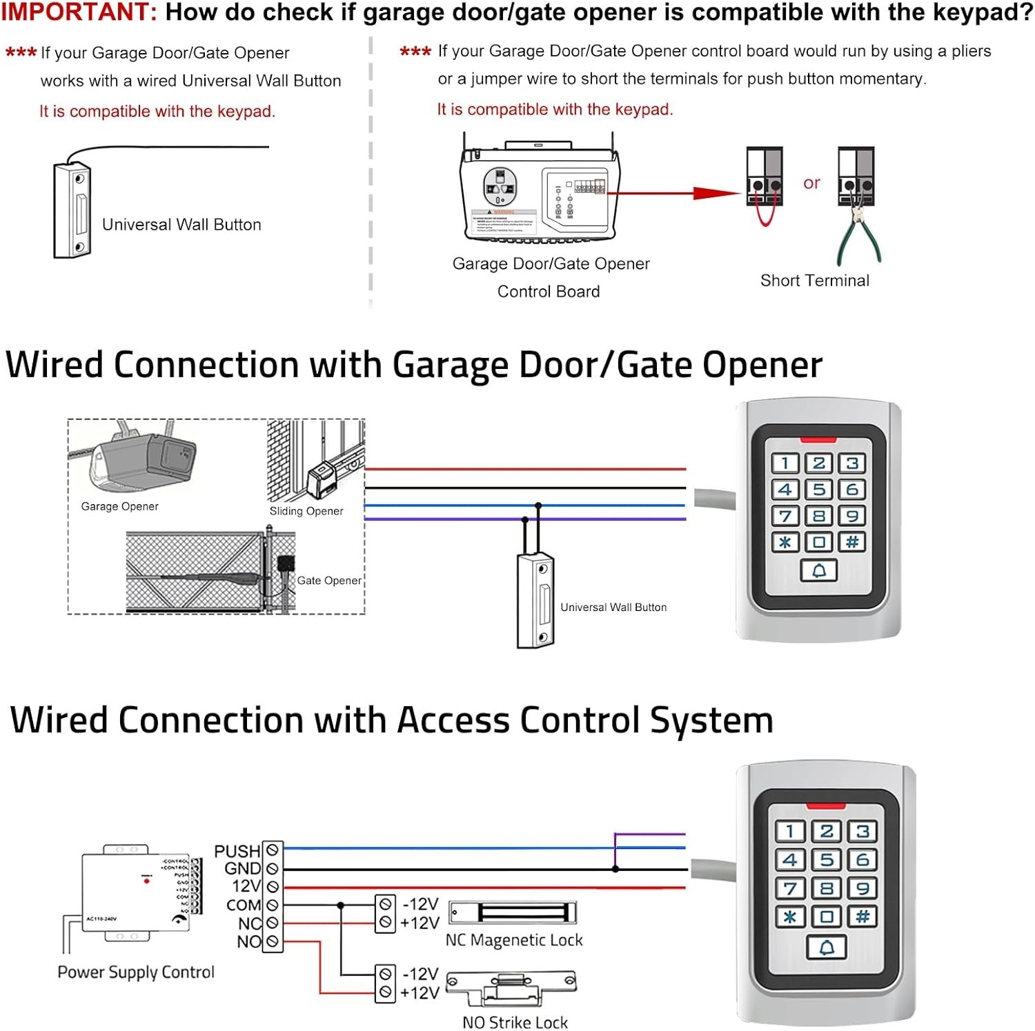 Wired Access Control Keypad Waterproof Keyless Entry System for Garage Door