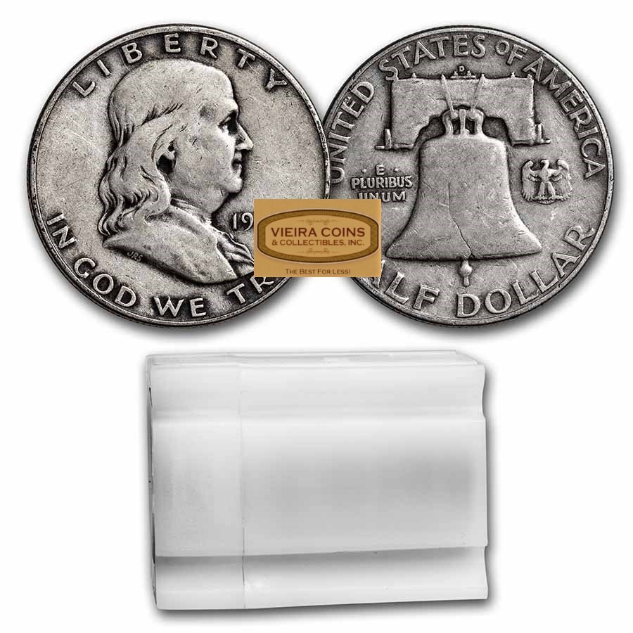Roll of 20 Franklin Silver Half Dollars, G - F, $10 Face Value -#C414