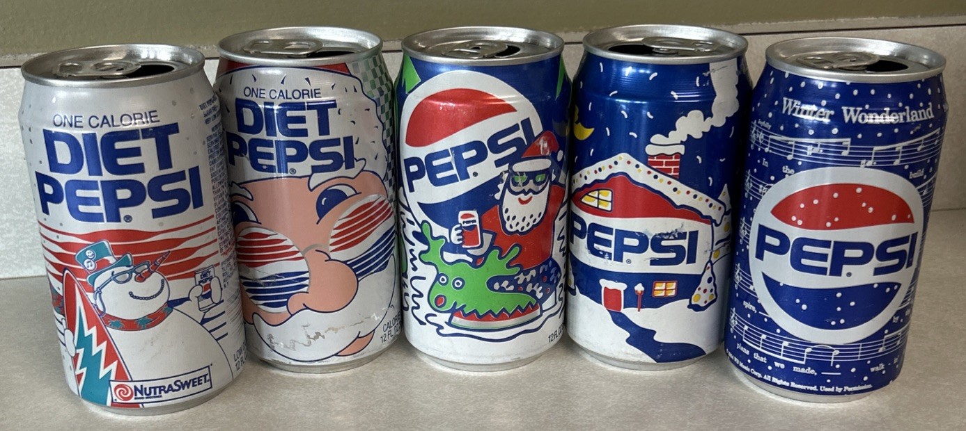 Vintage PEPSI Christmas/Santa Holiday 12oz. Empty Aluminum Soda Can Lot Of 5