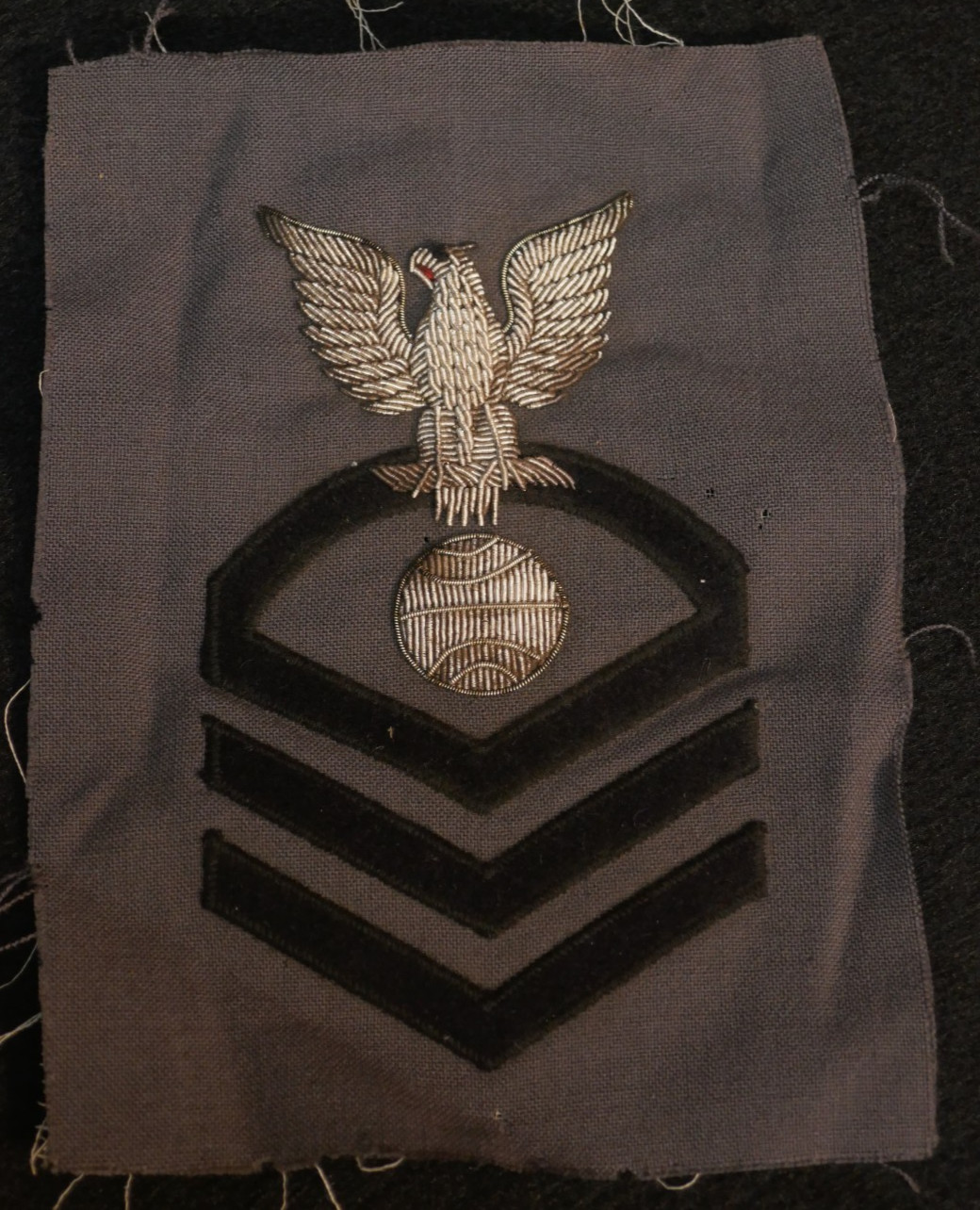 WWII Era USN Navy CPO Chief Electricians Mate Silver Bullion Grey Rate Patch