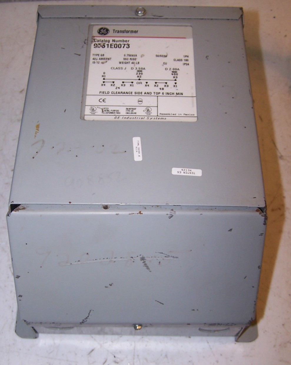 NEW GENERAL ELECTRIC .75 KVA TRANSFORMER 24 HV 48 LV 1 PHASE 9T51E0073