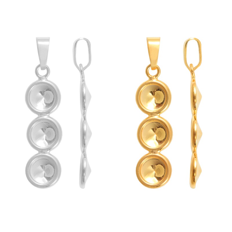 Sterling Silver Dangle Bails for Gluing Rivoli Shape Round Stones Crystals 6mm