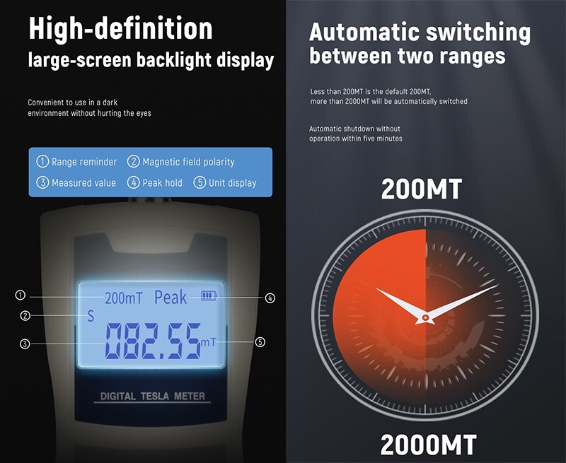 Handheld Tesla Meter Gauss Meter Magnetometer Digital Magnetic Field Tester