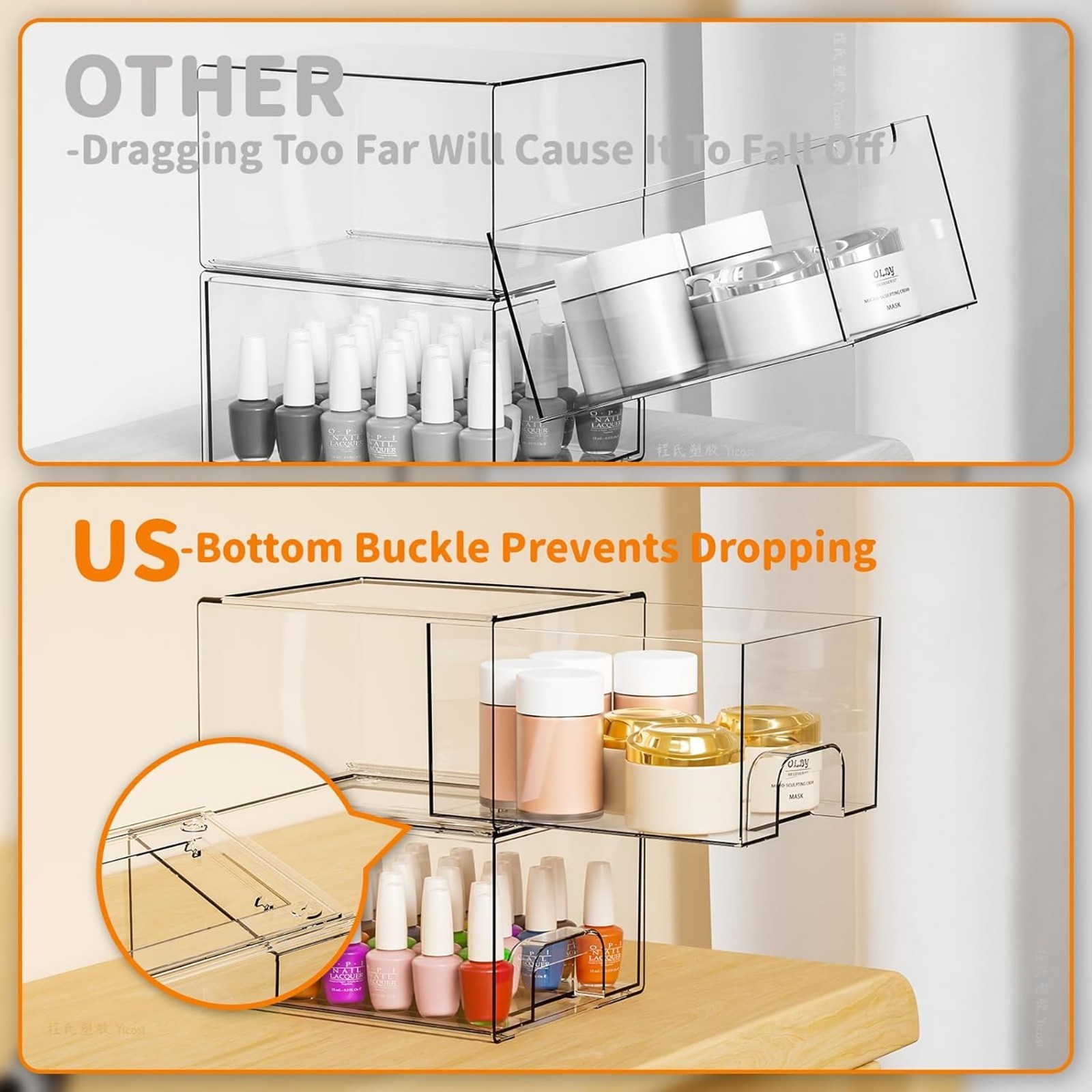 4 Pack Acrylic Stackable Drawer Storage Desktop Organizer Bins for Bathroom