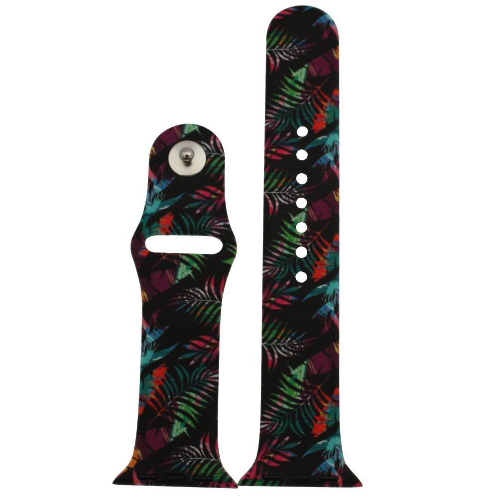 Black Colorful Feathers Printed Silicone Apple Watch Band 42MM