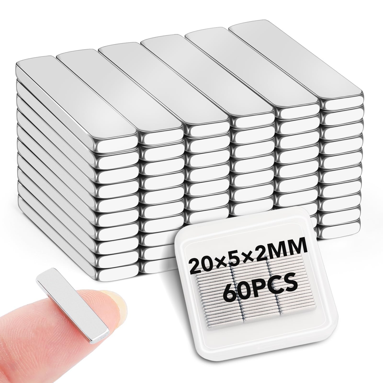 Neodymium Bar Magnets, 20x5x2mm 60Pcs Small Strong Rare Earth Magnet, Strong ...