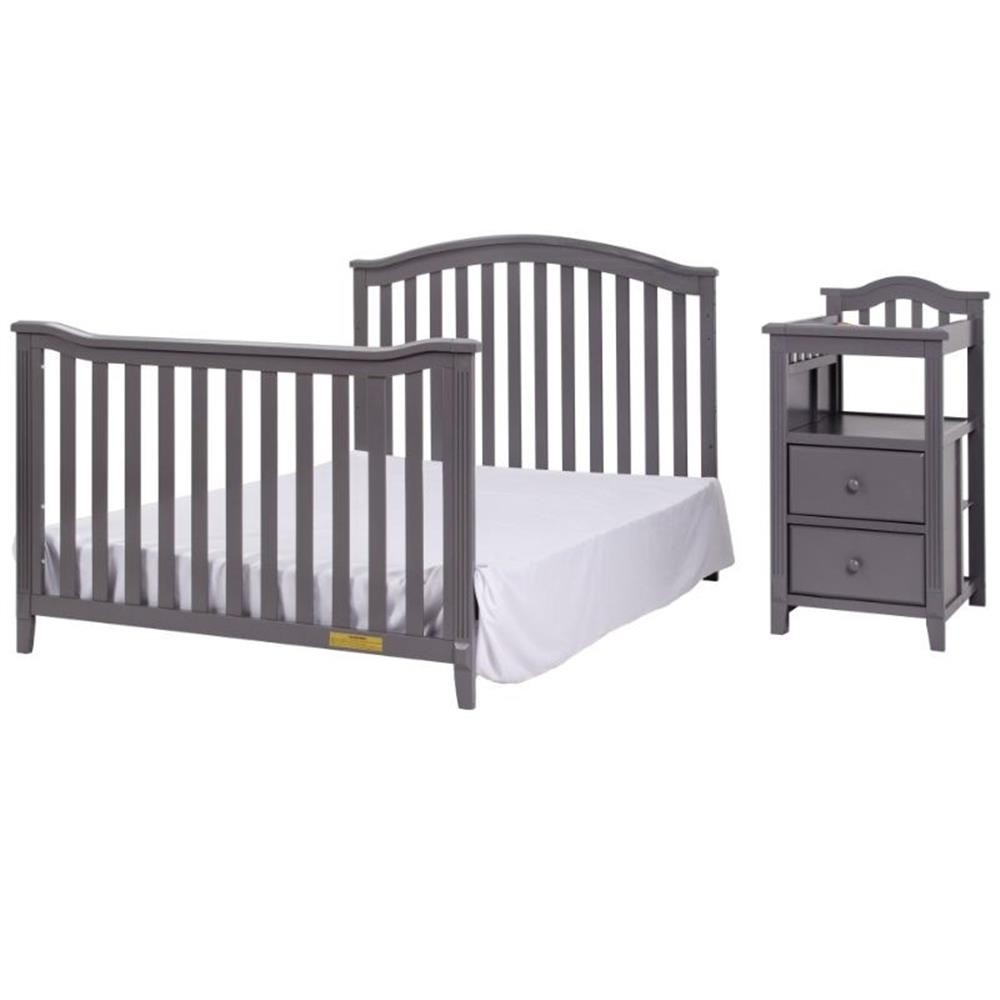 Pemberly Row 4-in-1 Convertible Crib w/ Toddler Guardrail Gray