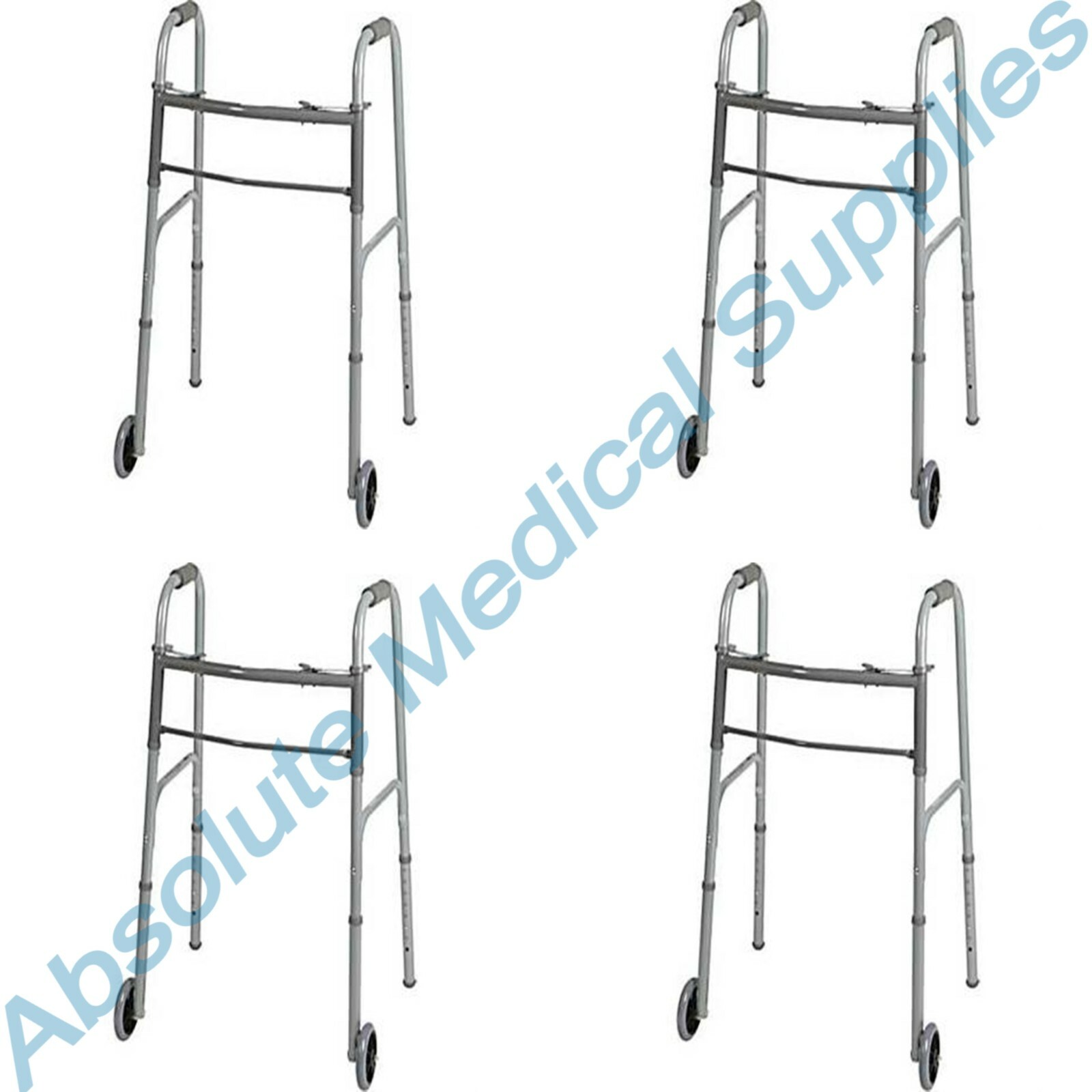 *4-Pack* Medline Guardian Two Button Folding Walker With 5" Wheels MDS86410W54