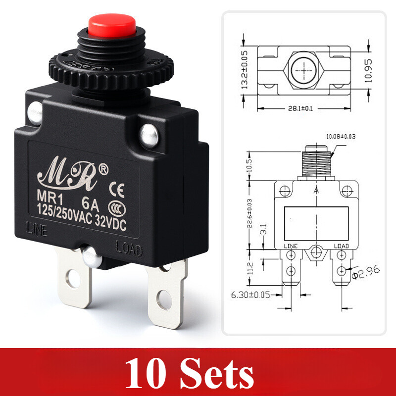 AC 125/250V 6A SPST circuit breaker thermal overload protector red 10 Sets