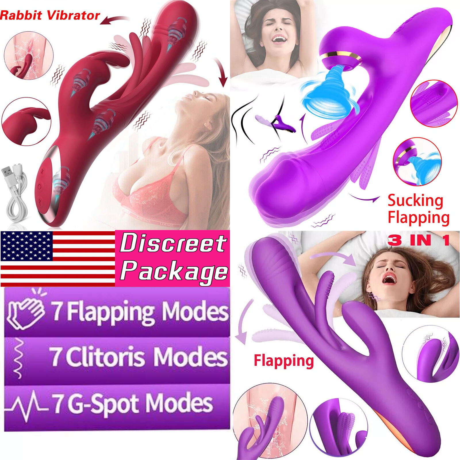 Rechargeable Patting Rabbit Vibrator Dildo G-spot Massager Sex Toy For Women US