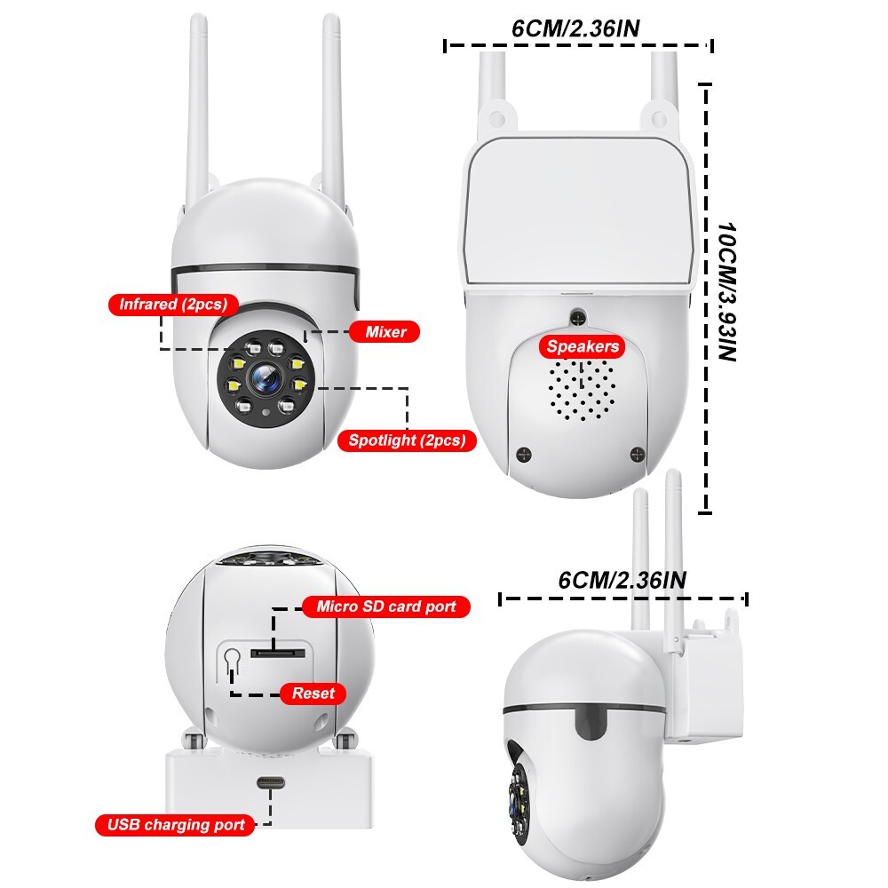 5PCS PTZ Wireless WIFI Security Camera 5MP Home System Color Night Vision