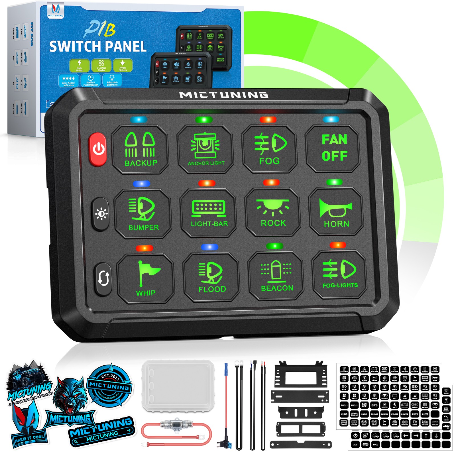 12 Gang Switch Panel 12V/24V LED Circuit Control Relay Box Truck Marine Off Road