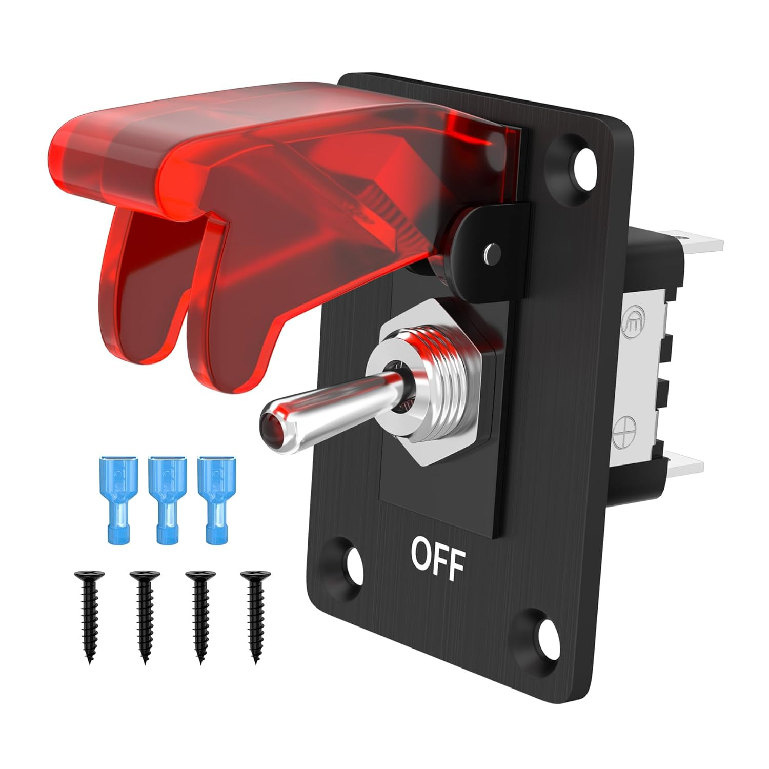 LED Toggle Switch 12V 20A SPST On/Off Lighted with Aircraft Safety Cover & Panel