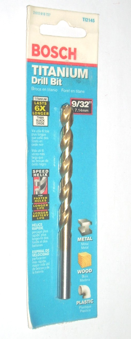 Bosch T12145 Titanium Coated 9/32" Drill Bit Speed Helix for Metal Wood Plastic